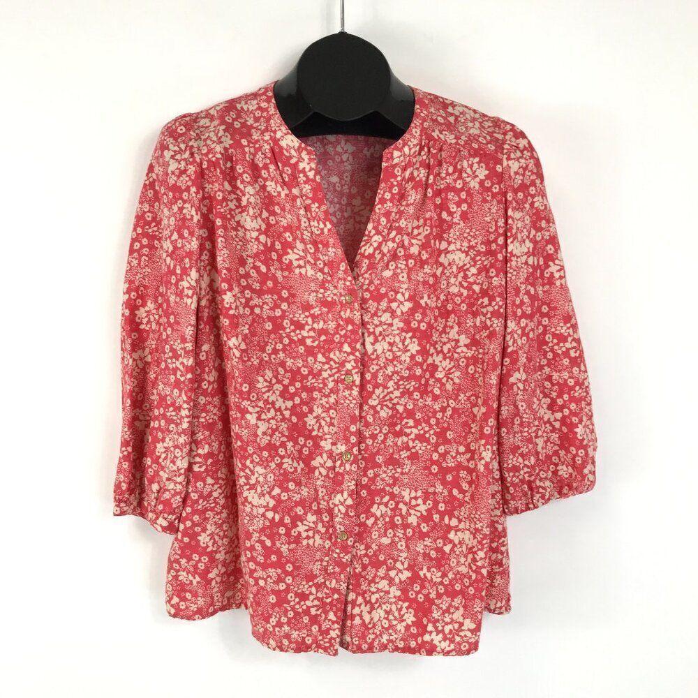 Knox Rose Floral Button Down Blouse Women's Small Woven Cotton Blend Spring Boho